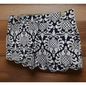 Preppy Navy Pineapple Print Scalloped Mini Shorts Coastal Size 2